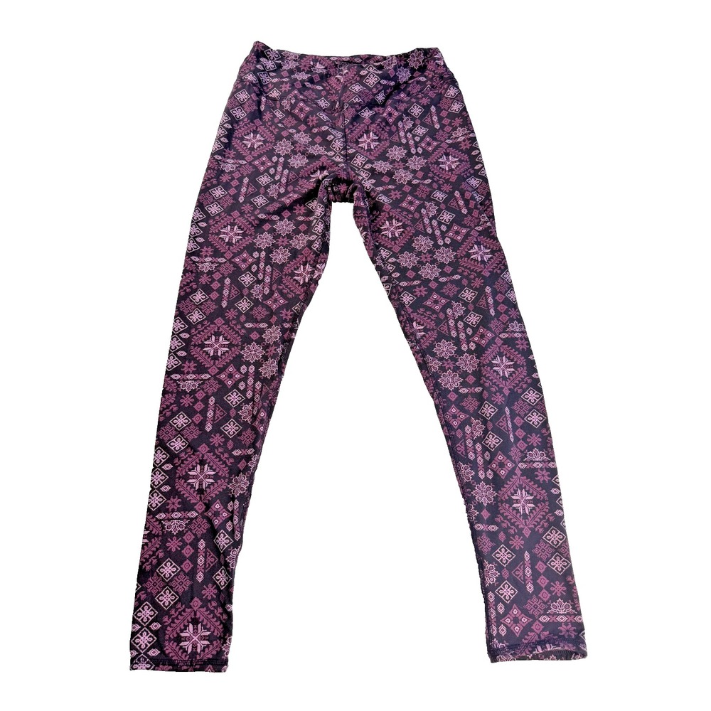 Cuddl Duds ClimateRight Leggings Medium Purple Floral Geometric Print Fleece